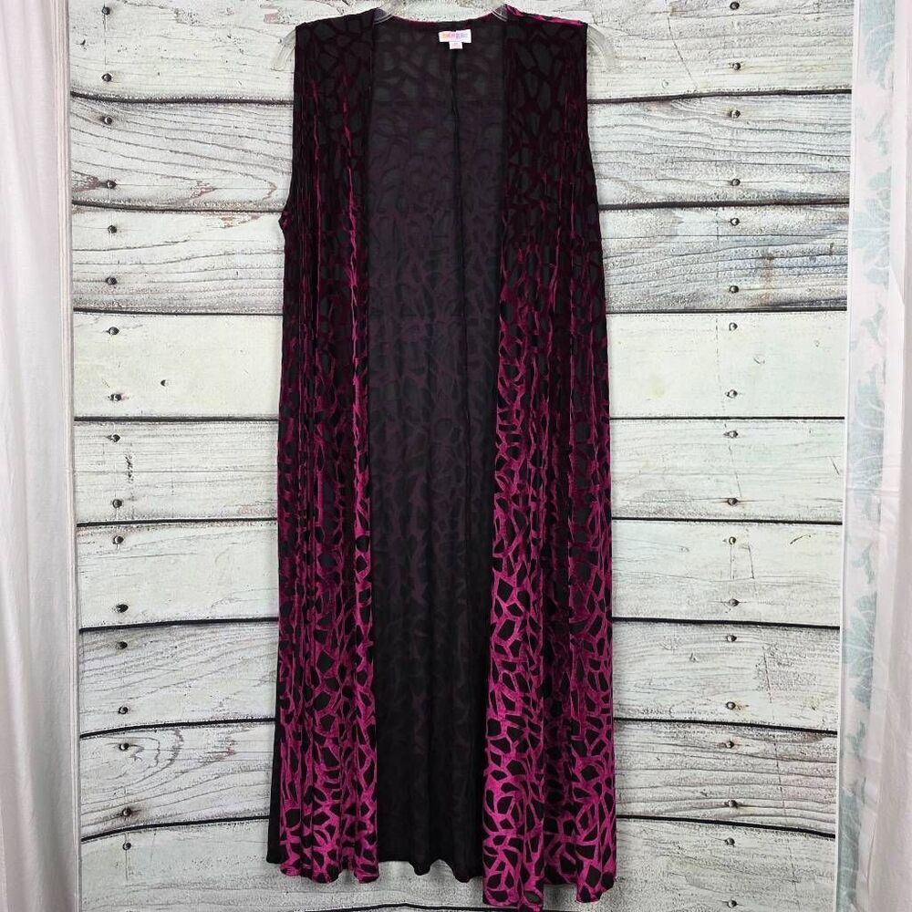 LuLaRoe Pink Black Sleeveless Duster Vest Medium